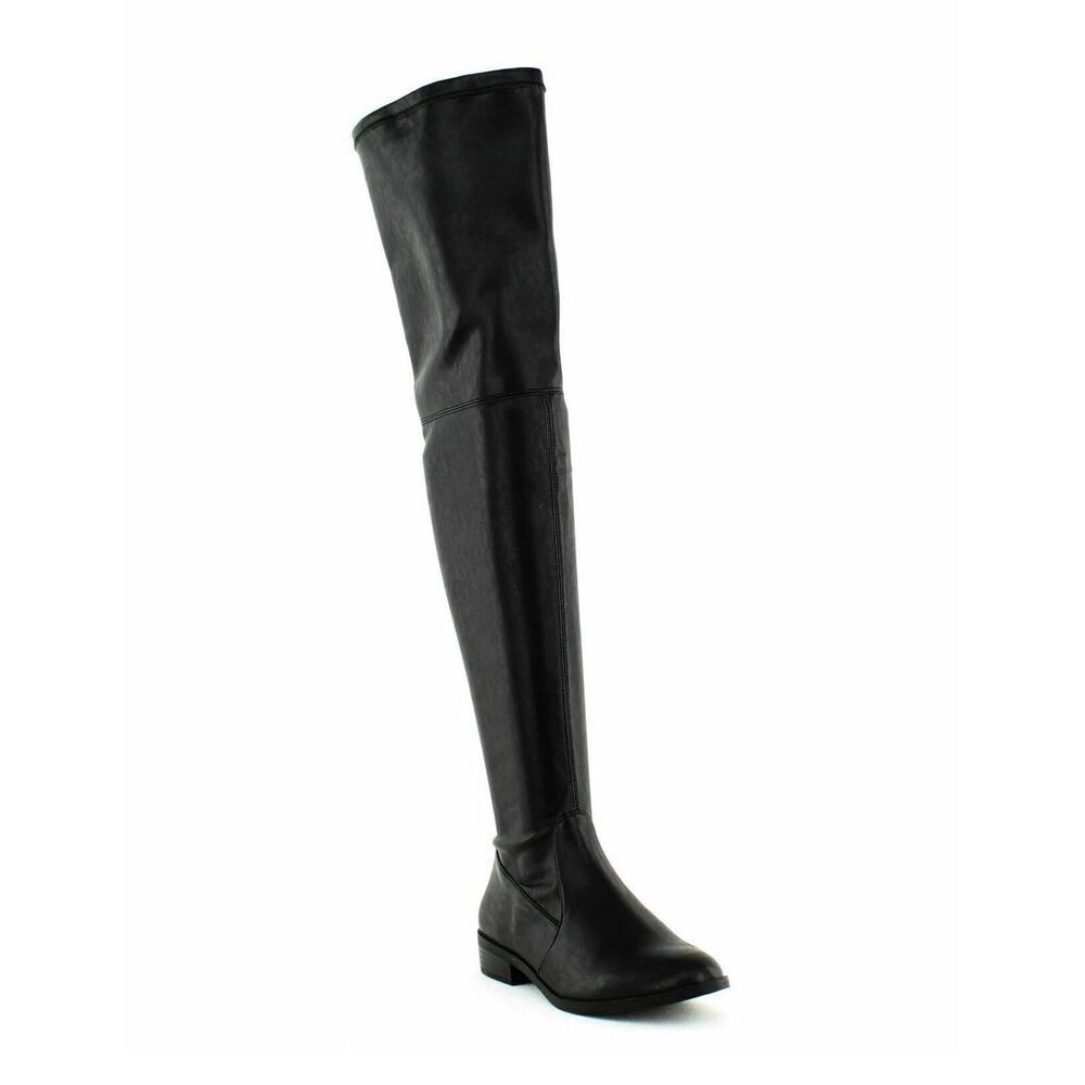 INC Irinaa Over The Knee Boots Black Vegan Leather Stretch Size 5 M New - Picture 1 of 6
